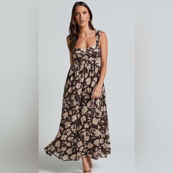 AMALIE THE LABEL Size 4 KAI DOUBLE TIE BACK MIDI DRESS IN SAHARA PRINT New!! - Picture 3 of 9